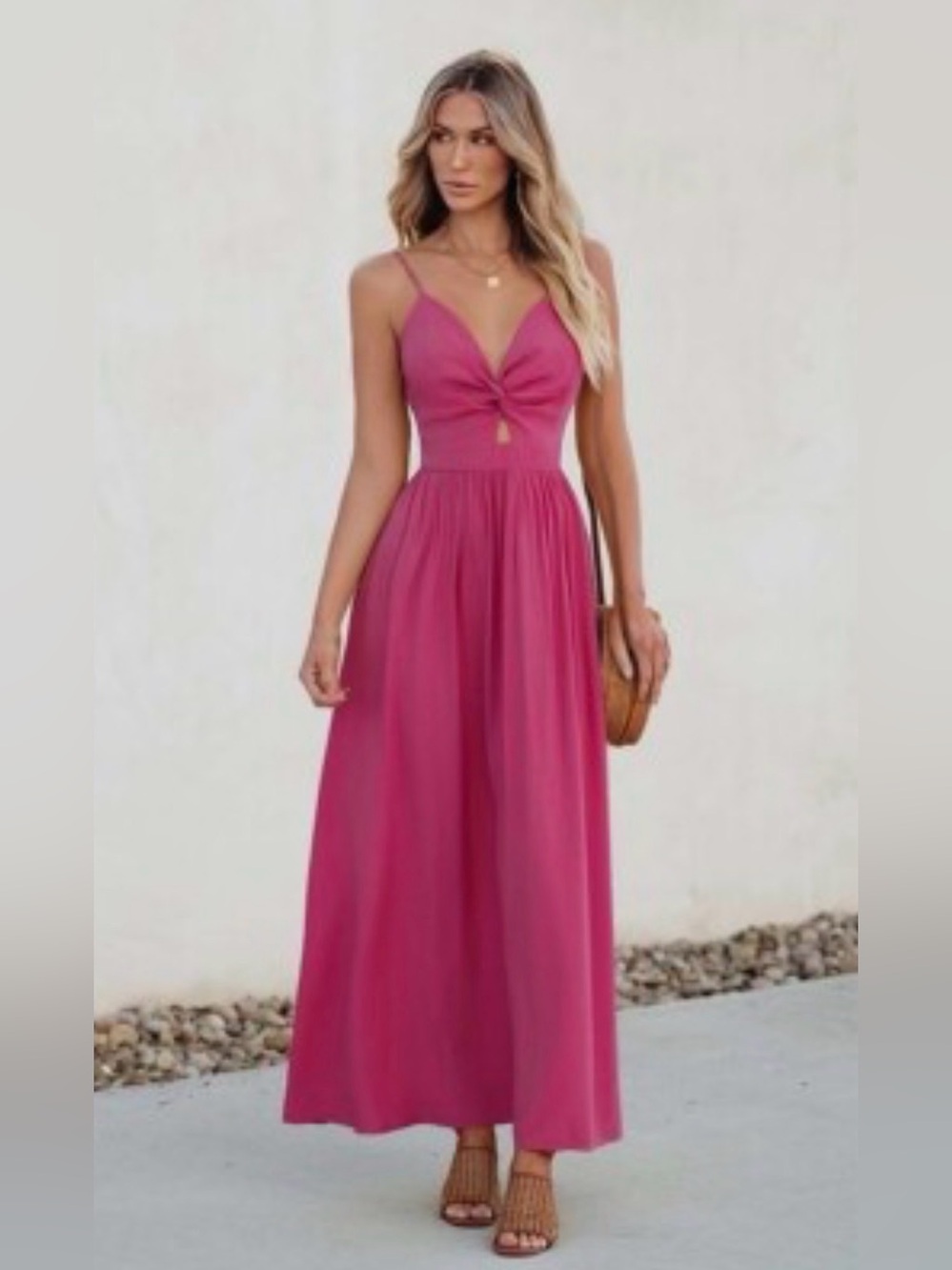 Twist & Keyhole Maxi Dress PINK Size LARGE NWT! - Picture 1 of 7